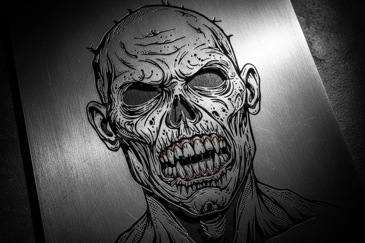 zombie face in the meatl