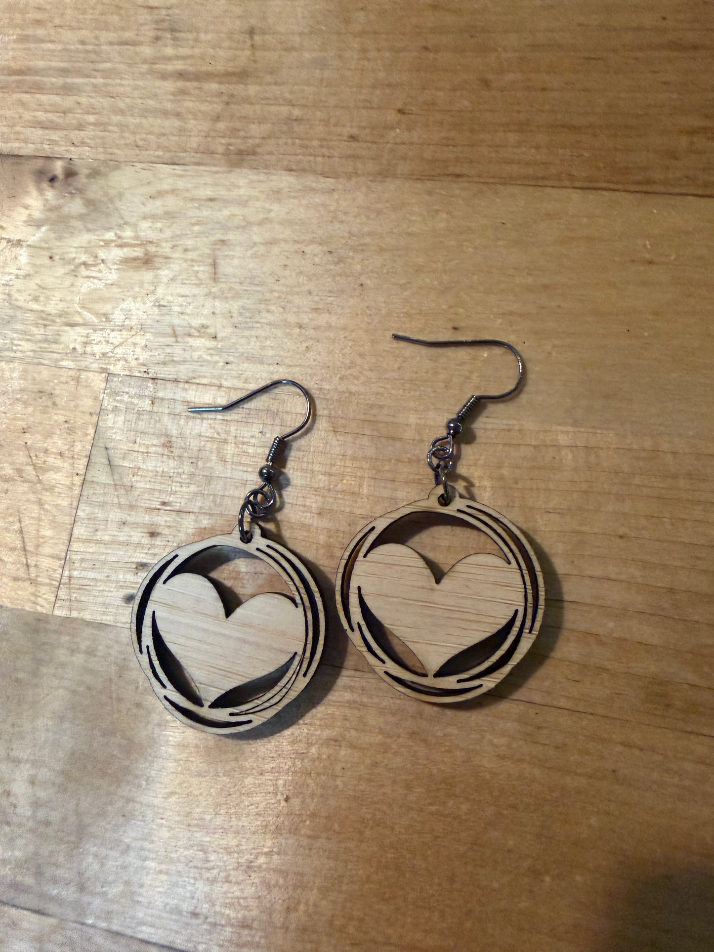 Heart Earrings-Wood “Birch Wood”