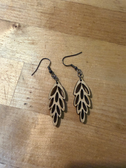 Leaf Earrings-Birch wood