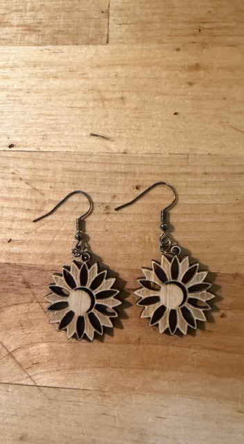 Sun Flower Earrings-Birch Wood